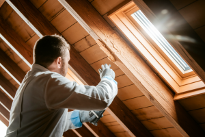 ouvrier-protection-traitement-poutre-grenier