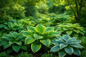 feuilles-hosta-jardin-luxuriant-ensoleille