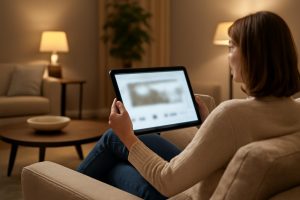 personne-tablette-salon-moderne-deco-elegante